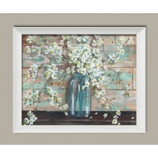 Beautiful Watercolor-Style Blossoms In A Mason Jar Floral Print by Tre Sorelle Studios; One 20x16in White Framed Print; Ready to hang!   